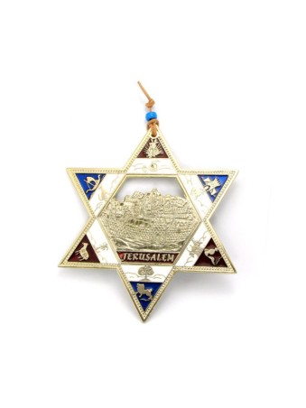 תליית קיר מגן דוד בציפוי זהב עם שנים עשר ... | מָגֵן דָוִד